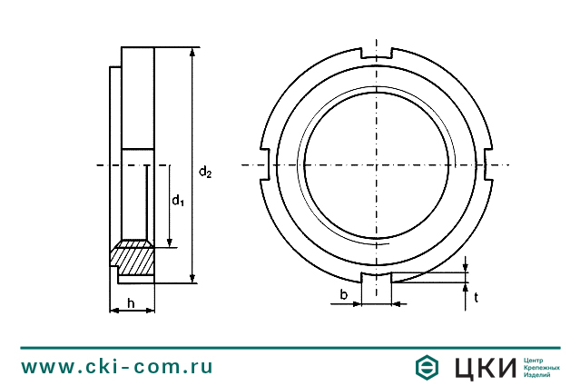 Гайка круглая шлицевая чертеж